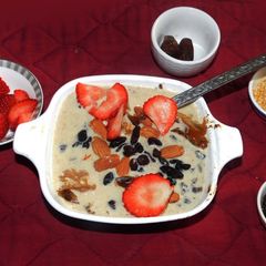 A picture of A healthy breakfast with black rice -mung porridge.