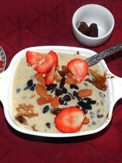 A picture of A healthy breakfast with black rice -mung porridge.