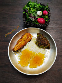 عکسی از دستور کته با ماهی و کوکو سبزی