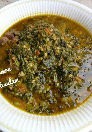 A picture of Vegetable soup with groundnut.