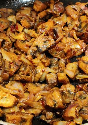 A picture of Spicy raw banana fry with a twist.