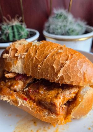 A picture of Bifana (Portuguese pork *or beef * Sandwiches).