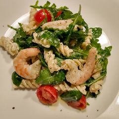 A picture of Shrimp, arugula and goat cheese rotini.