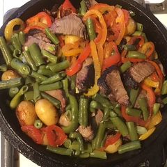 A picture of California Farm Meat and Sweet Peppers Dinner.