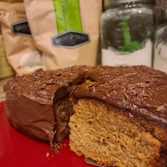 A picture of Whole Wheat Vanilla Cake with Chocolate Frosting.