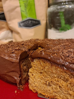 A picture of Whole Wheat Vanilla Cake with Chocolate Frosting.