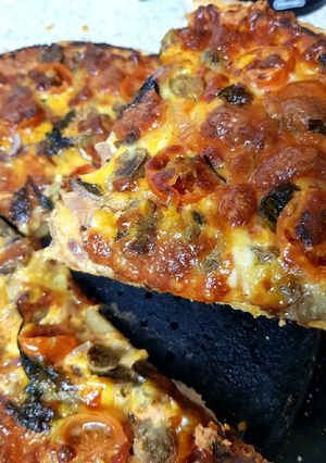 A picture of My Rustic 2 Cheese & Mushroom Pizza. 🤗.