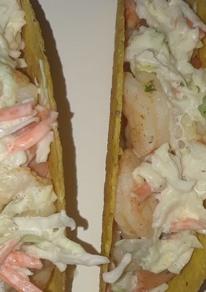A picture of Shrimp Tacos w/ Coleslaw.