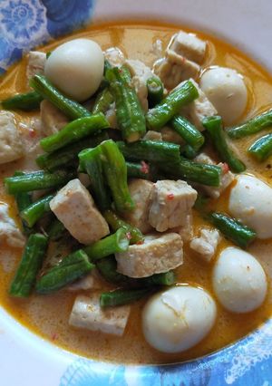 Foto resep Telur Puyuh Tempe Tahu Kacang Panjang Kuah Santan