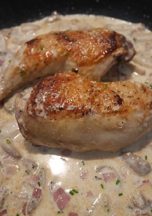 Une photo de Poulet sauce crème champignons