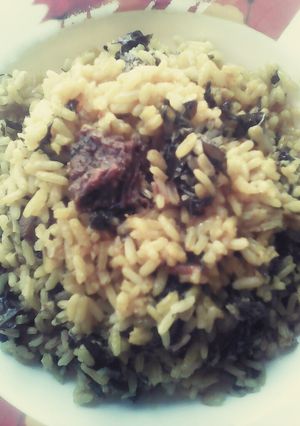 A picture of Ugu jollof rice.