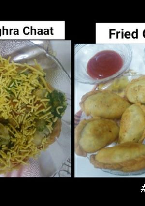 A picture of Baked Ghughra chaat & Fried Ghughra.