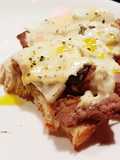 Enoki Cheese Steak open sandwich with fake Truffle Mayo