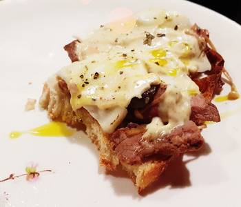 Best Recipe Enoki Cheese Steak open sandwich with fake Truffle Mayo Delicious Perfect