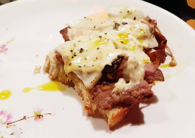 Simple Way to Prepare Quick Enoki Cheese Steak open sandwich with fake Truffle Mayo