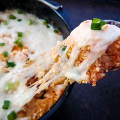 A picture of Keto chicken and kimchi rice bake.