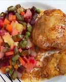 Pollo al horno con ensalada rusa