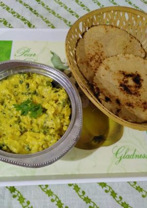 A picture of Lehsuni methi pithla.