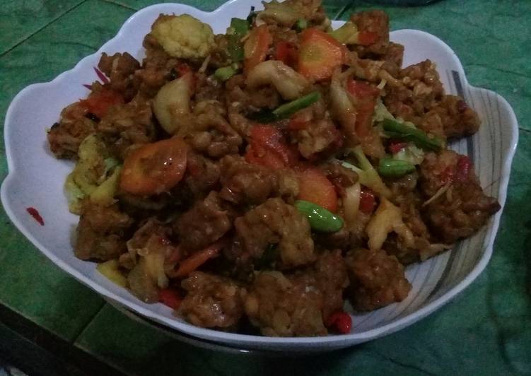 Sambel Goreng Tempe Pedas Mix Brokoli Wortel Pete dan Jamur