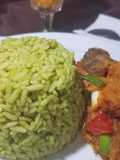 Green rice and Caropina sauce