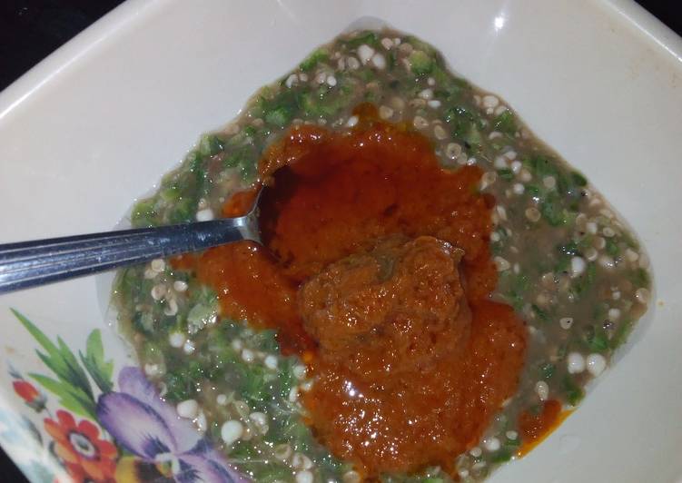 Okra and stew with meat