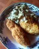 Filete de pollo relleno y rebozado