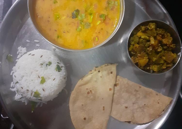 Dal fry jeera rice with karari bhindi