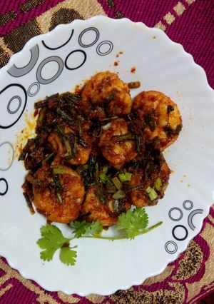 A picture of Spring onion prawn.