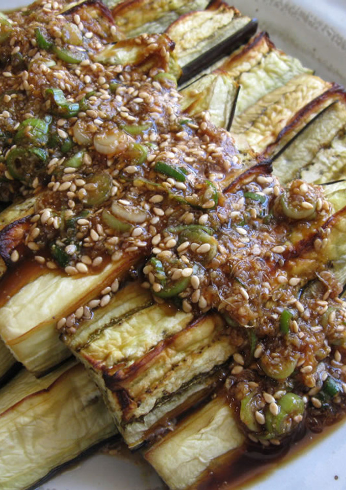 A picture of Grilled Eggplant with Sesame Sauce.