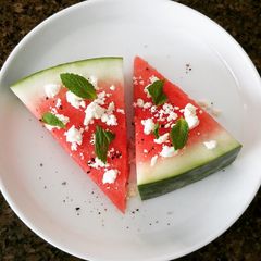 A picture of Watermelon Wedges With Feta And Mint.