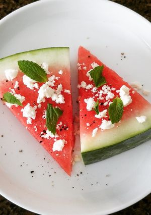 A picture of Watermelon Wedges With Feta And Mint.