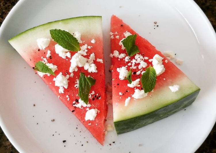 Steps to Prepare Favorite Watermelon Wedges With Feta And Mint