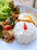 ข้าวผัดกะเพราหมูหมัก 🥓🍃🌶🥬