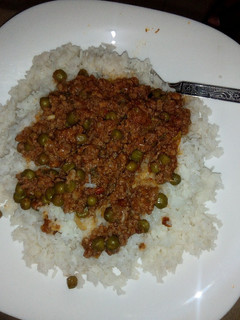 A picture of Rice with minced stew.