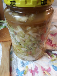 A picture of Fermented Kiwi Cabbage Chow Chow.