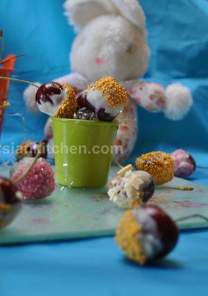 A picture of White Chocolate dipped Cherries.