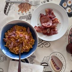 Cheesy Buldak Instant Carbonara with Bacon 🥓 A picture of Cheesy Buldak Instant Carbonara with Bacon 🥓.