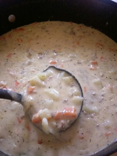 A picture of Cheeseburger soup.