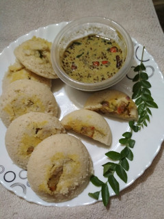 A picture of Patato masala stuffed idli.