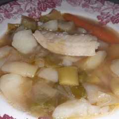 Una foto de Porrusalda con bacalao