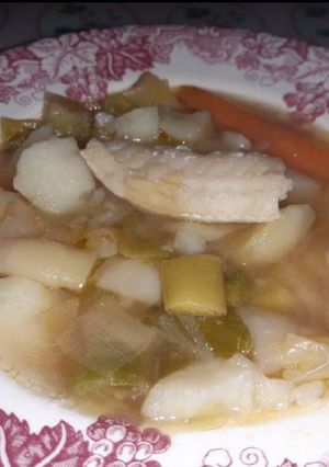 Una foto de Porrusalda con bacalao
