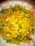 Macaroni Jollof with spinach