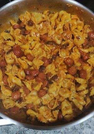 A picture of Meat Tortellini with Chorizo and Sausage in Tomato Sauce.