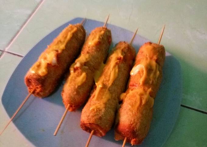 Cara bikin Crondog sosis Mozarella saos keju Cara bikin Crondog sosis Mozarella saos keju