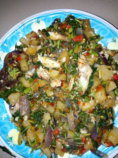 A picture of Yam nd spinach porridge.
