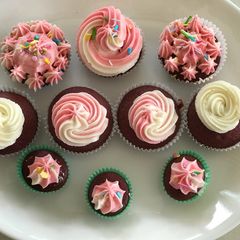 Beetroot red velvet cup cakes A picture of Beetroot red velvet cup cakes.