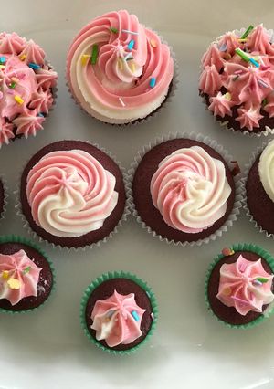 A picture of Beetroot red velvet cup cakes.