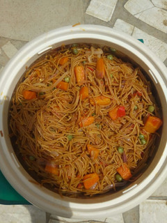 A picture of Vegetables jollof spaghetti.