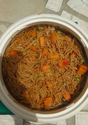 A picture of Vegetables jollof spaghetti.