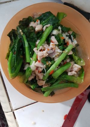 Foto resep Baby boncis & daun kol hijau cah ayam
